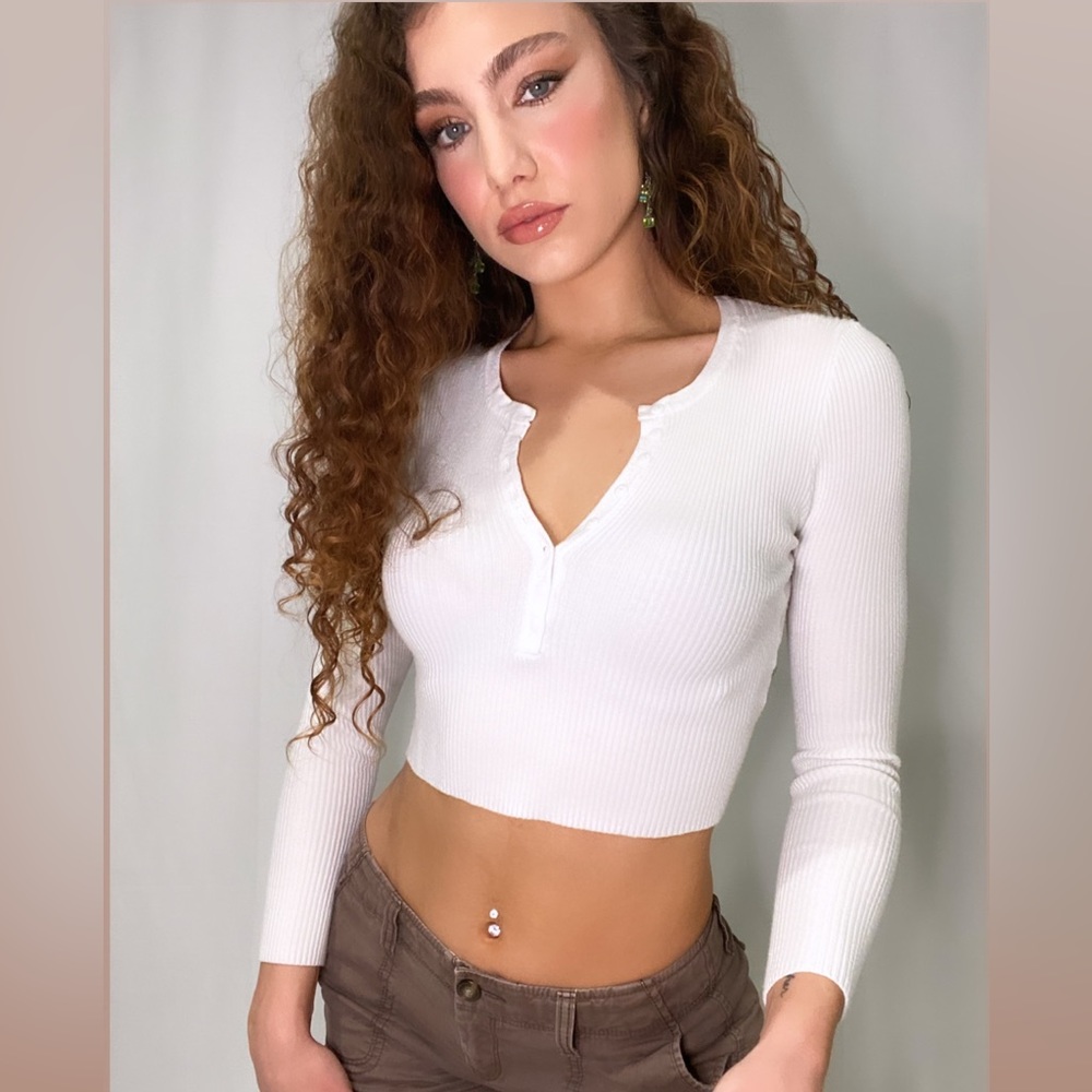 PRINCESS POLLY Long Sleeve Cotton Crop Top